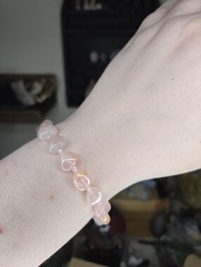 Rose Quartz & Fire Quartz Heart Crystal Beaded Bracelet